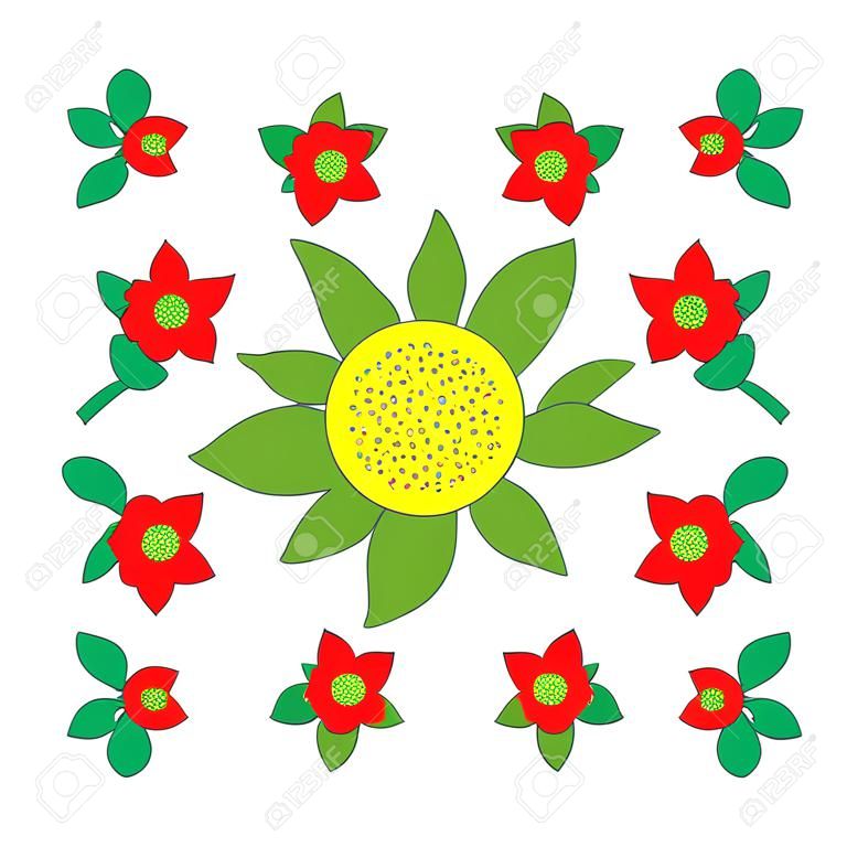 flores hojas arreglo decoración festivo diseño vector ilustración