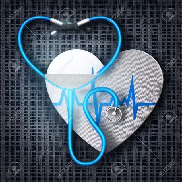 corazón con diseño de ilustración de vector médico estetoscopio