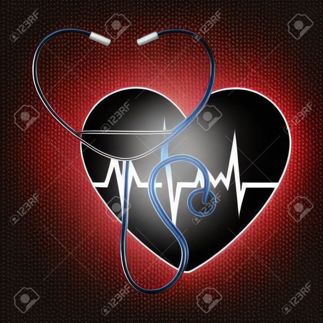 corazón con diseño de ilustración de vector médico estetoscopio