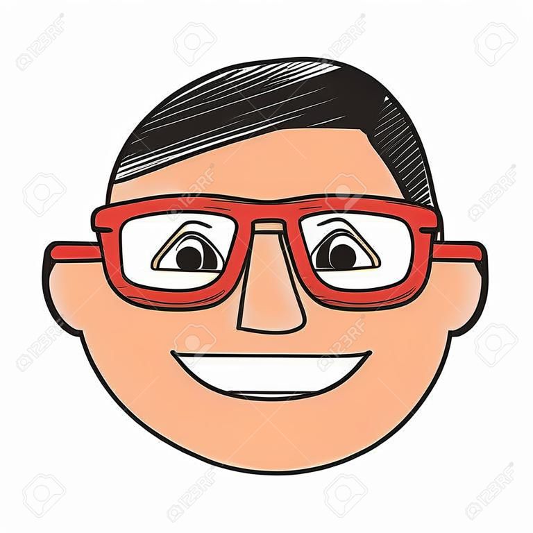 gözlük simgesi ile görüntüsü mutlu adam görüntü vektör illüstrasyon tasarımı eskiz tarzı