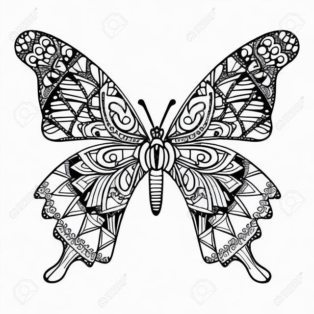рисованной для взрослых раскраски с бабочкой монохромный эскиз векторные иллюстрации