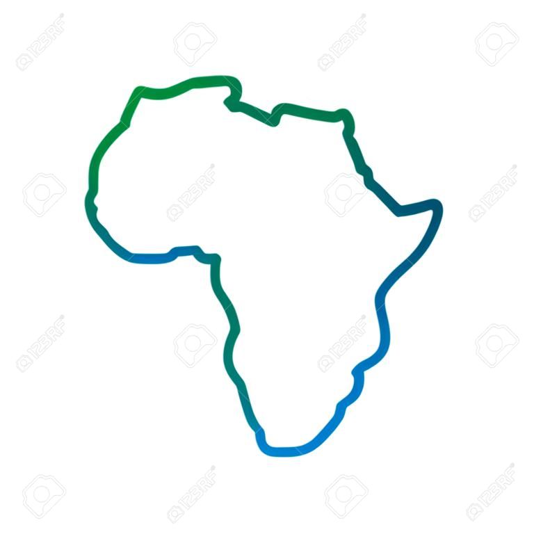 Mapa de África continente silueta sobre un fondo blanco ilustración vectorial línea azul y verde degradar el color