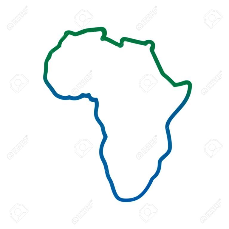 非洲大陆剪影在白色背景矢量图上的地图蓝色和绿色线降低颜色