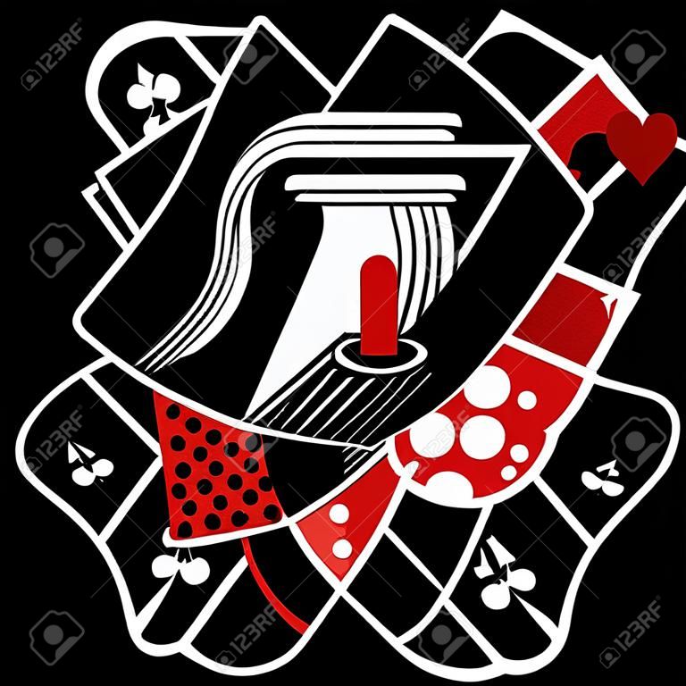 black jack heart king cards chip black background vector illustration