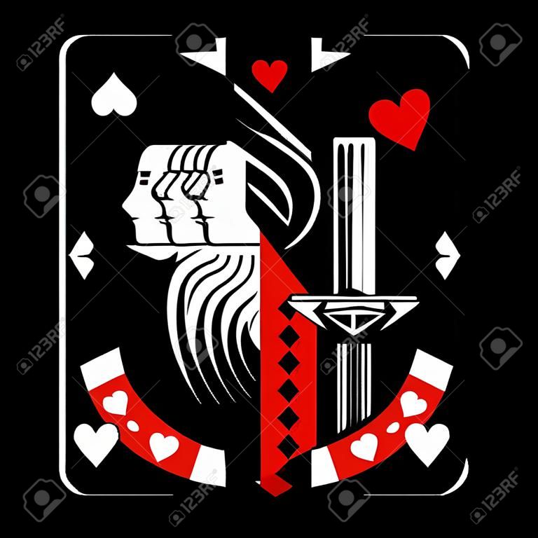 Black Jack corazón rey tarjetas chip fondo negro ilustración vectorial