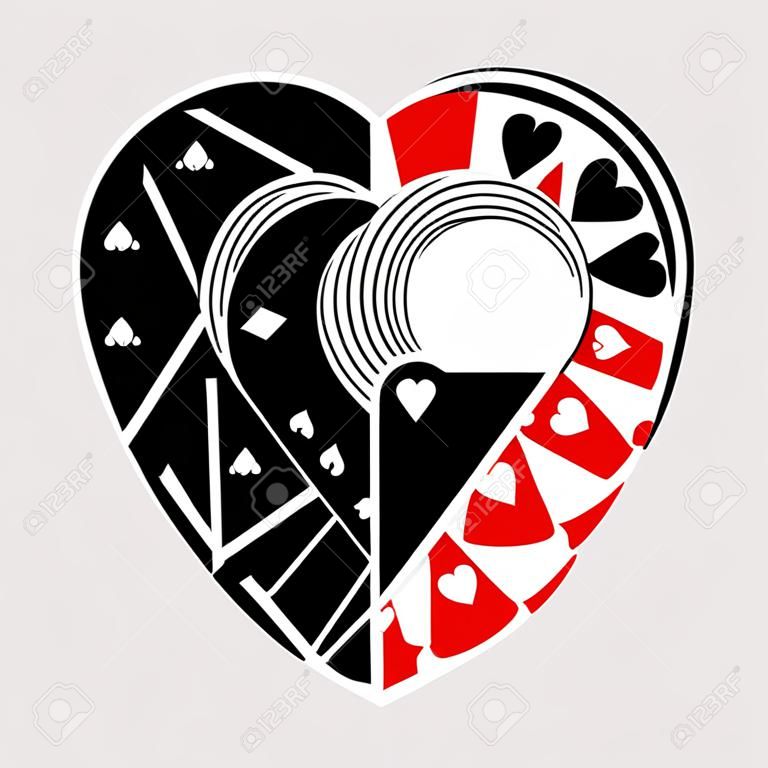 czarny jack serca król karty chip czarne tło wektor ilustracja