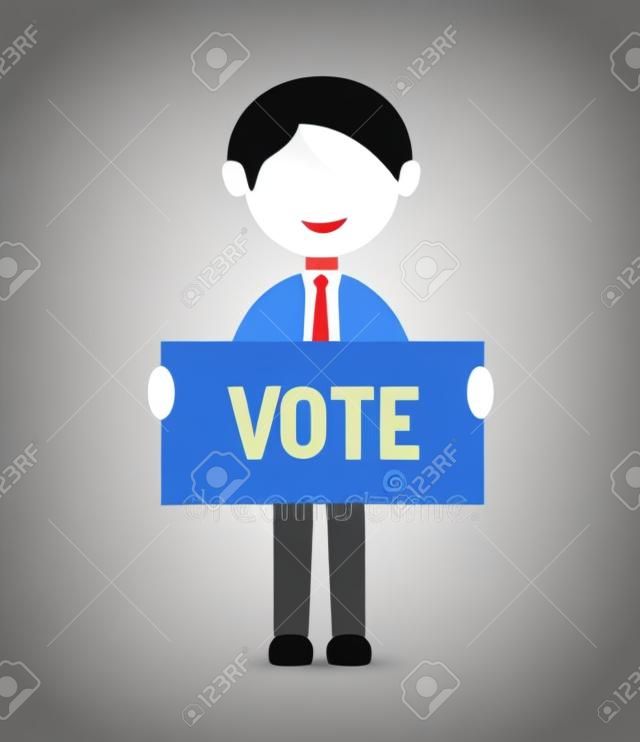 Cartoon verkiezingen stem ontwerp met de man met stem banner vector illustratie