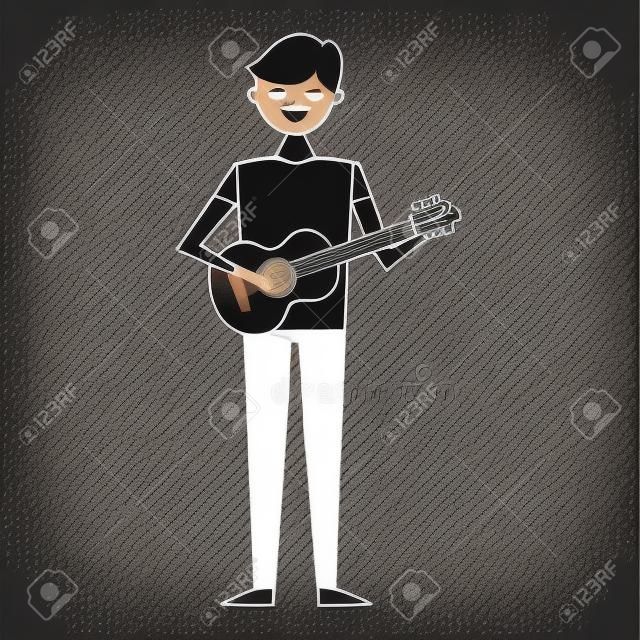 young musician man playing guitar vector illustration drawing color