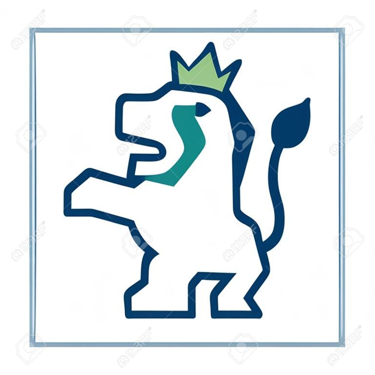 王冠王国貴族のエンブレムベクトルイラスト緑と青を持つライオン
