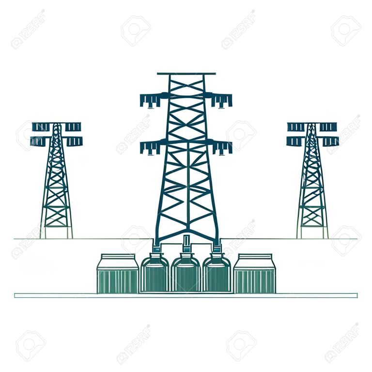 Un colore degradato dell'illustrazione di vettore delle risorse della stazione geotermica della torre di elettricità alternativa dell'energia