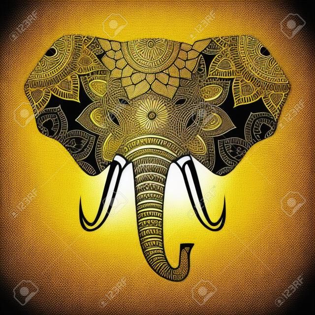 金色大象與曼陀羅圖案矢量插圖設計