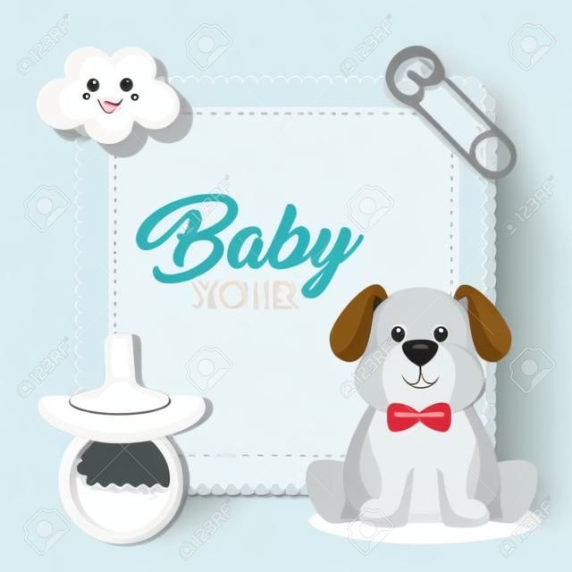 Carte de douche de bébé avec conception d'illustration vectorielle chien mignon
