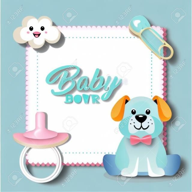 Carte de douche de bébé avec conception d'illustration vectorielle chien mignon