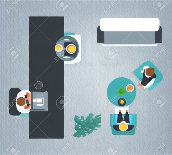 business people coffee break time in living room vector illustration