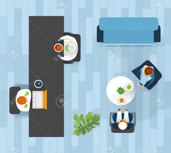 business people coffee break time in living room vector illustration