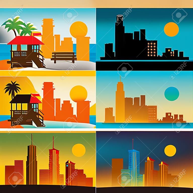 miami praia cityscape set scenes vector illustration design