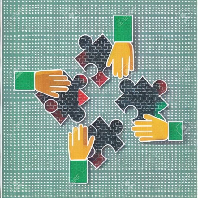 hands with puzzle pieces isolated icon vector illustration design