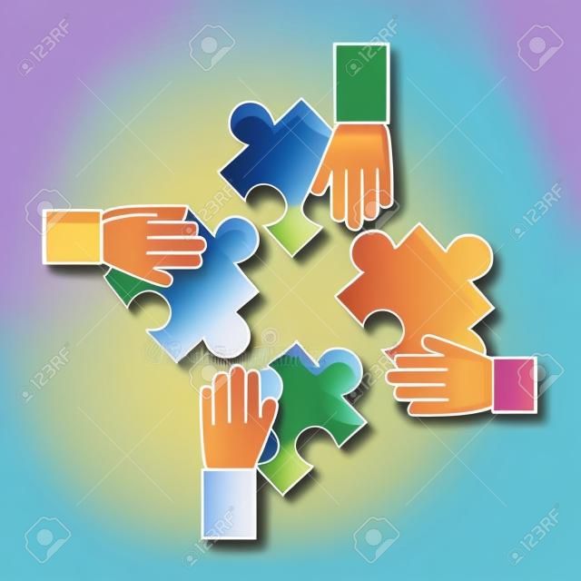 hands with puzzle pieces isolated icon vector illustration design