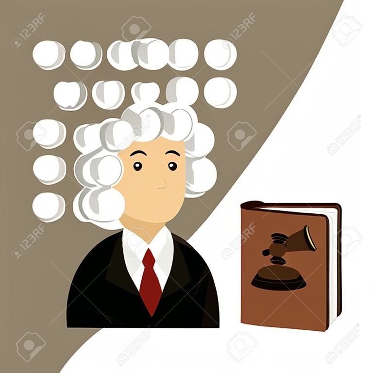 libro di giustizia con disegno di illustrazione vettoriale carattere giudice