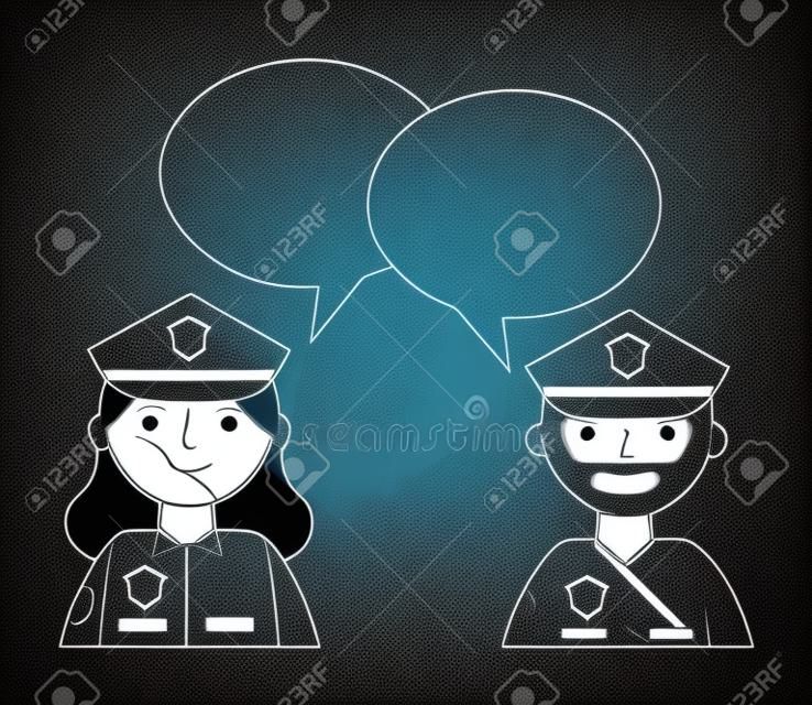 Mujer y hombre policía retrato bocadillo dibujo ilustración vectorial