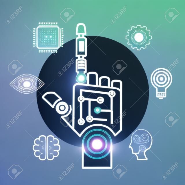 Robotyczna ręka sztuczna inteligencja ikony wektor ilustracja projektu
