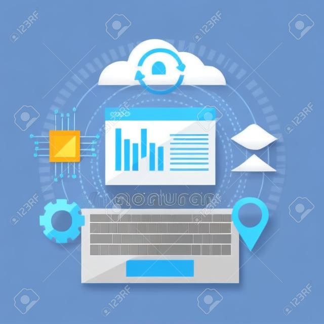 Cloud computing clavier localisation statistiques document vector illustration