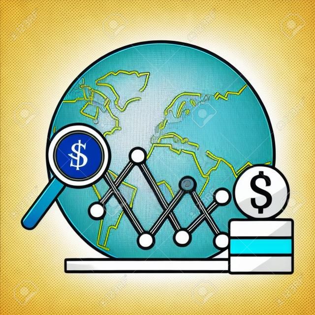 wereld beurs grafiek dollar vector illustratie