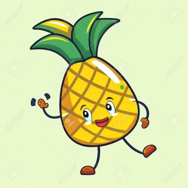 Ananas-Cartoon-Figur auf weißem Hintergrund-Vektor-illustration