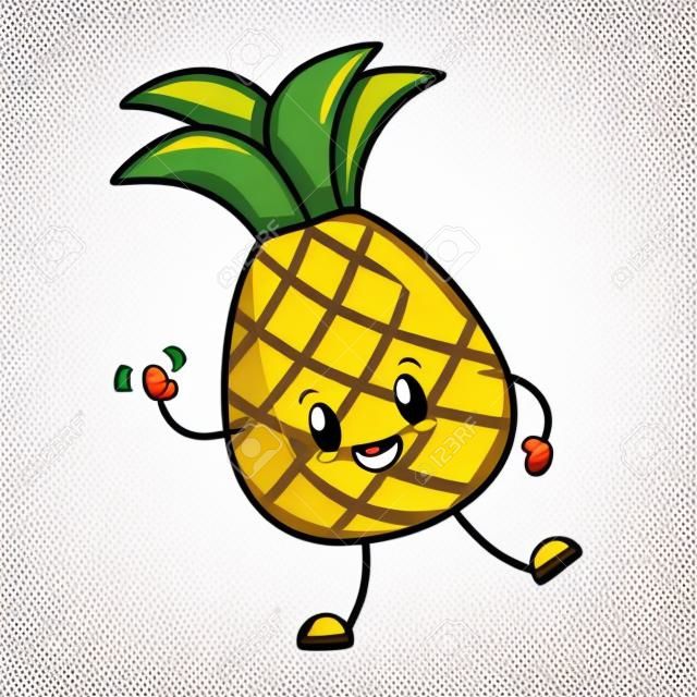 Ananas-Cartoon-Figur auf weißem Hintergrund-Vektor-illustration