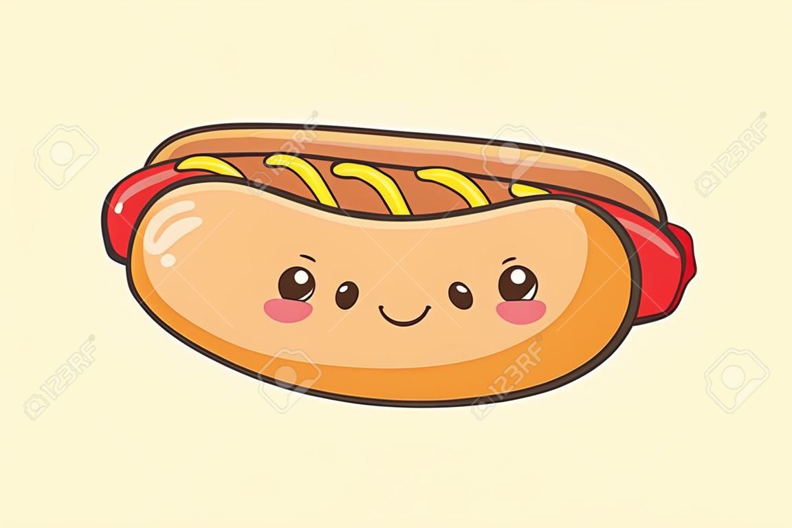 kreskówka hot dog białe tło wektor ilustracja