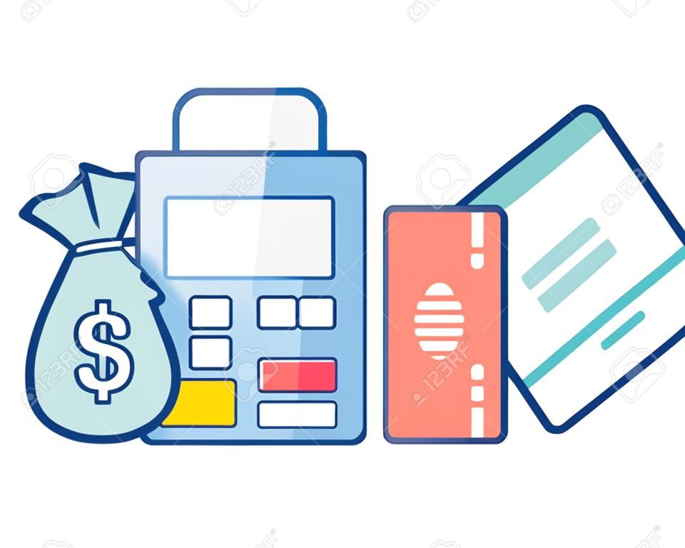 money bag pay terminal bank cards online banking vector illustration