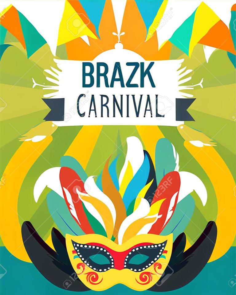 mask feathers brazil carnival festival celebration poster vector illustration