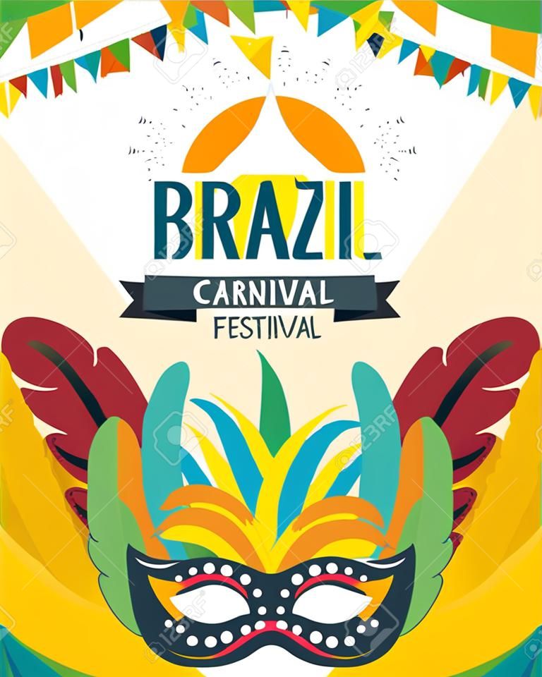 mask feathers brazil carnival festival celebration poster vector illustration