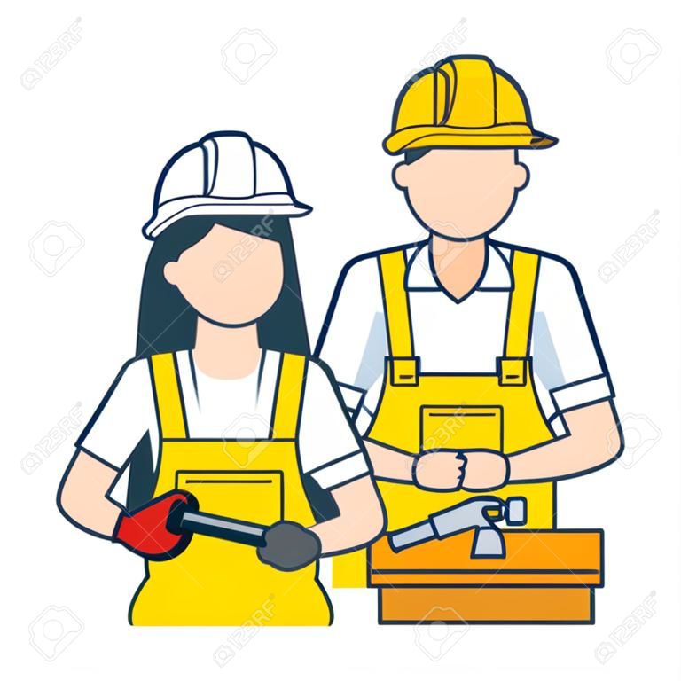 happy labour day man woman worker vector illustration