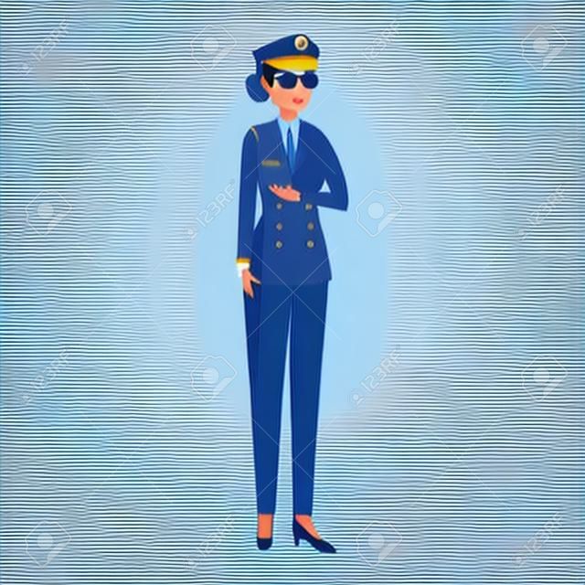 weiblicher Luftfahrtpilot Avatar-Charakter-Vektor-Illustrationsdesign