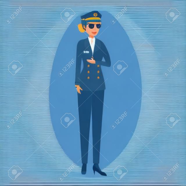 Piloto de aviación femenino avatar ilustración Vectorial character design