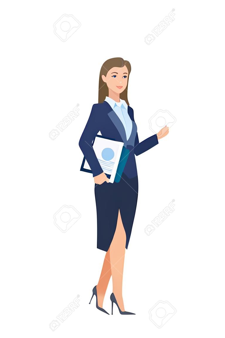elegante geschäftsfrau mit dokumentenvektorillustrationsdesign