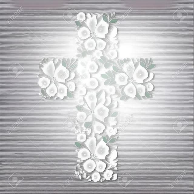 Erstkommunion Kreuz Blumendekoration Vektor-Illustration Design