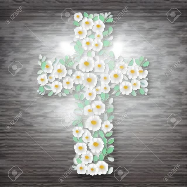 Erstkommunion Kreuz Blumendekoration Vektor-Illustration Design
