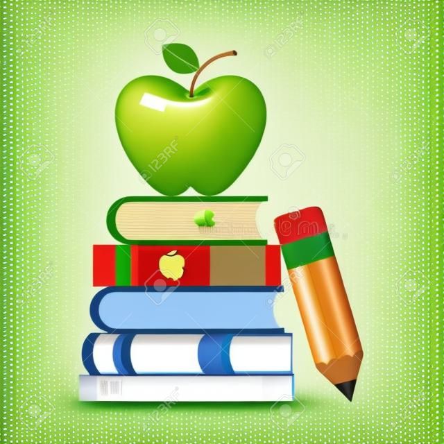 school books apple pencil supplies vector illustration