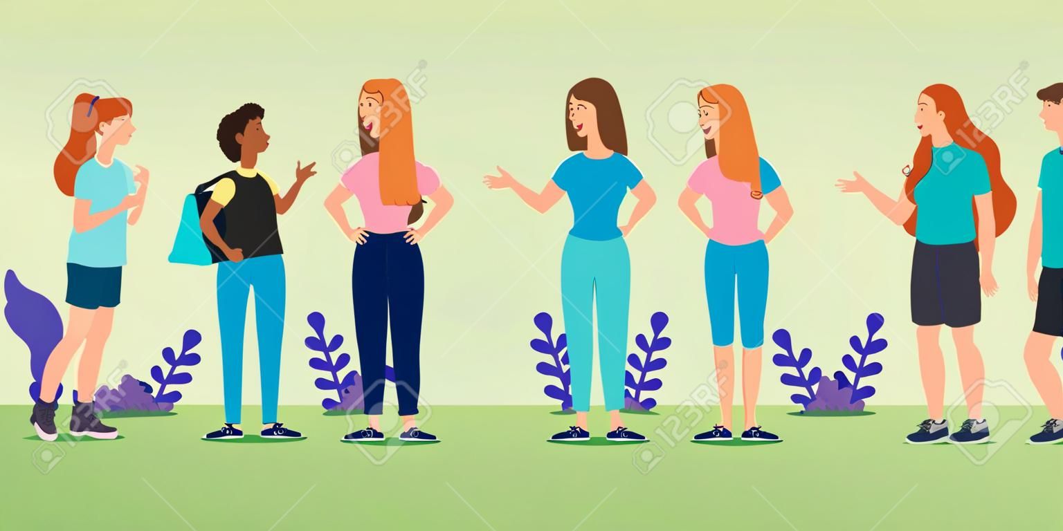 group of young people in park nature vector illustration design
