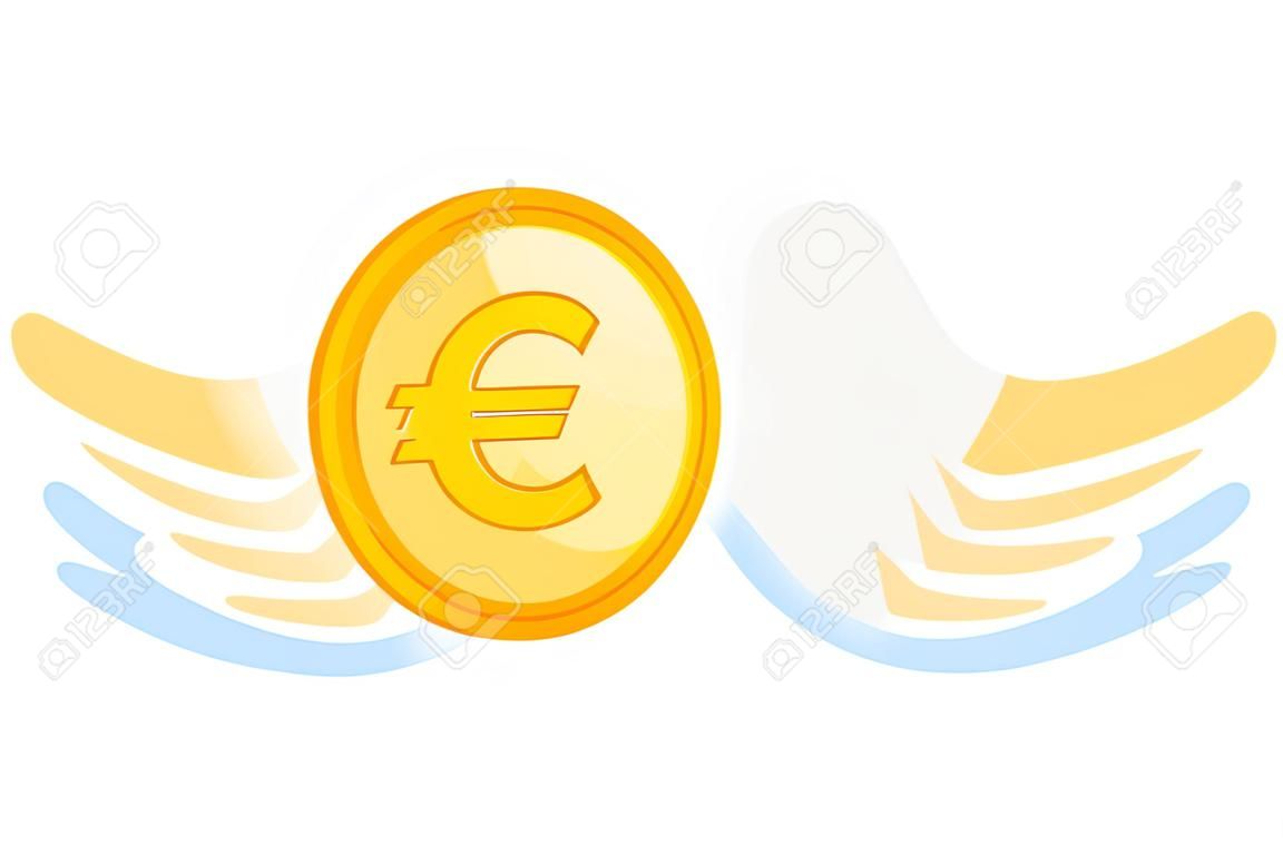 moeda moeda euro com asas isolado ícone vector ilustração design