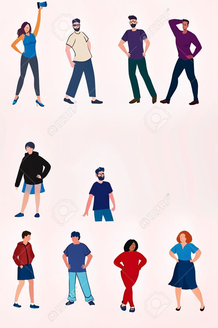 group of young people avatar characters vector illustration design