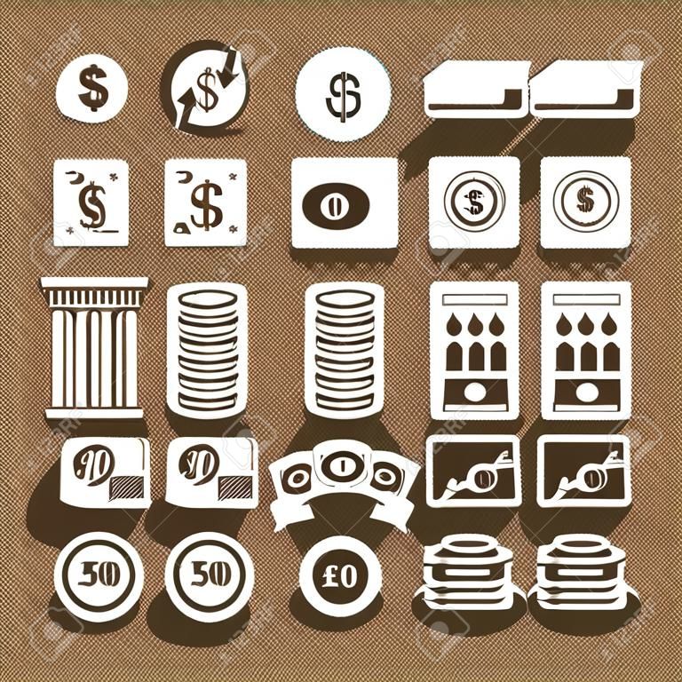 pacote de dinheiro conjunto de moeda ícones vector ilustração design