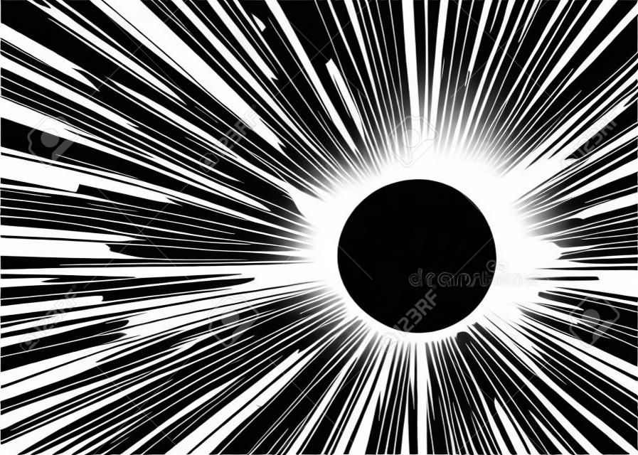 Stripboek zwarte en witte radiale lijnen achtergrond Rechthoek vecht stempel voor kaart Manga of anime snelheid grafische inkt textuur Superheld actie frame Explosie vector illustratie zonnestraal of ster burst element