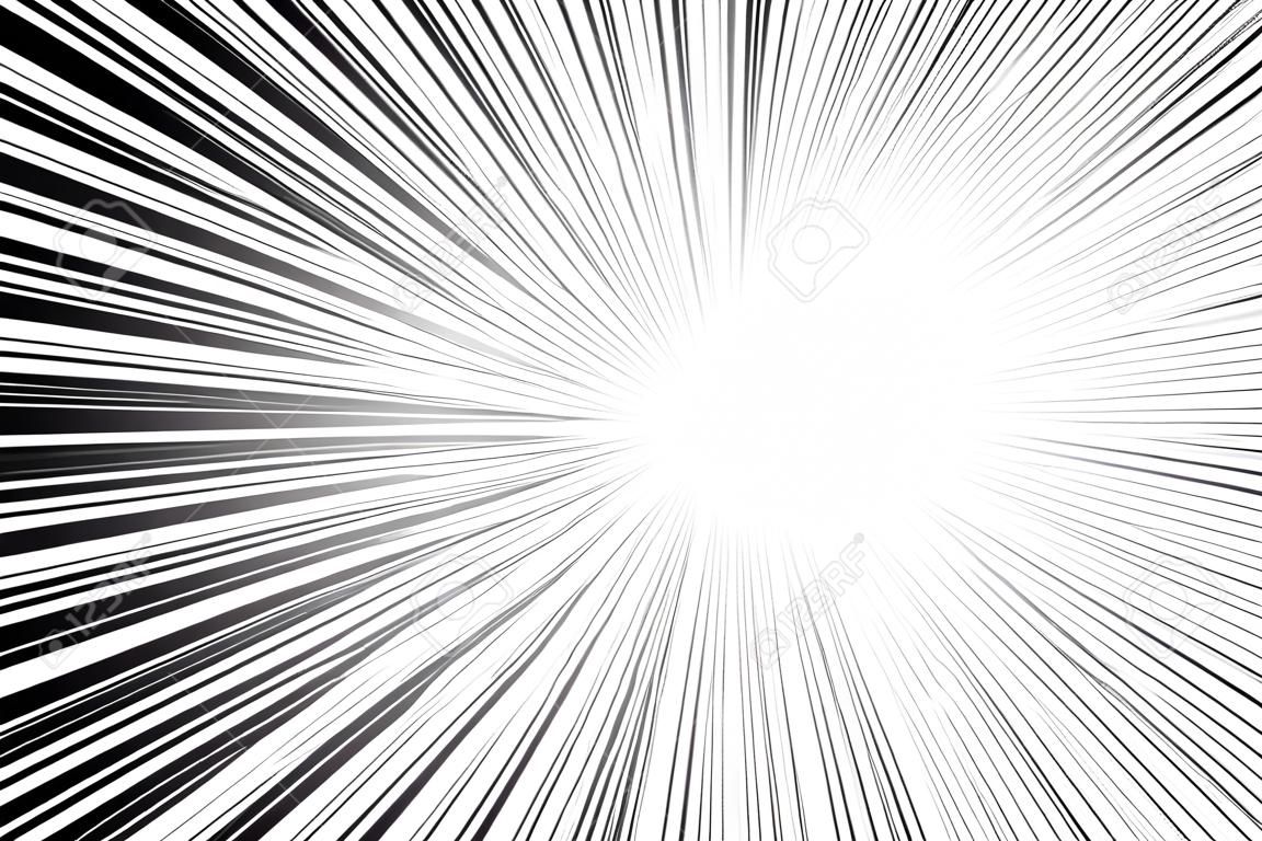Komiks czarno-białe linie promieniowe tło promień słońca lub gwiazda wybuch element powiększenia efekt prostokąt walka pieczęć dla karty manga lub anime prędkość grafiki tekstury superbohatera rama wybuch ilustracji wektorowych