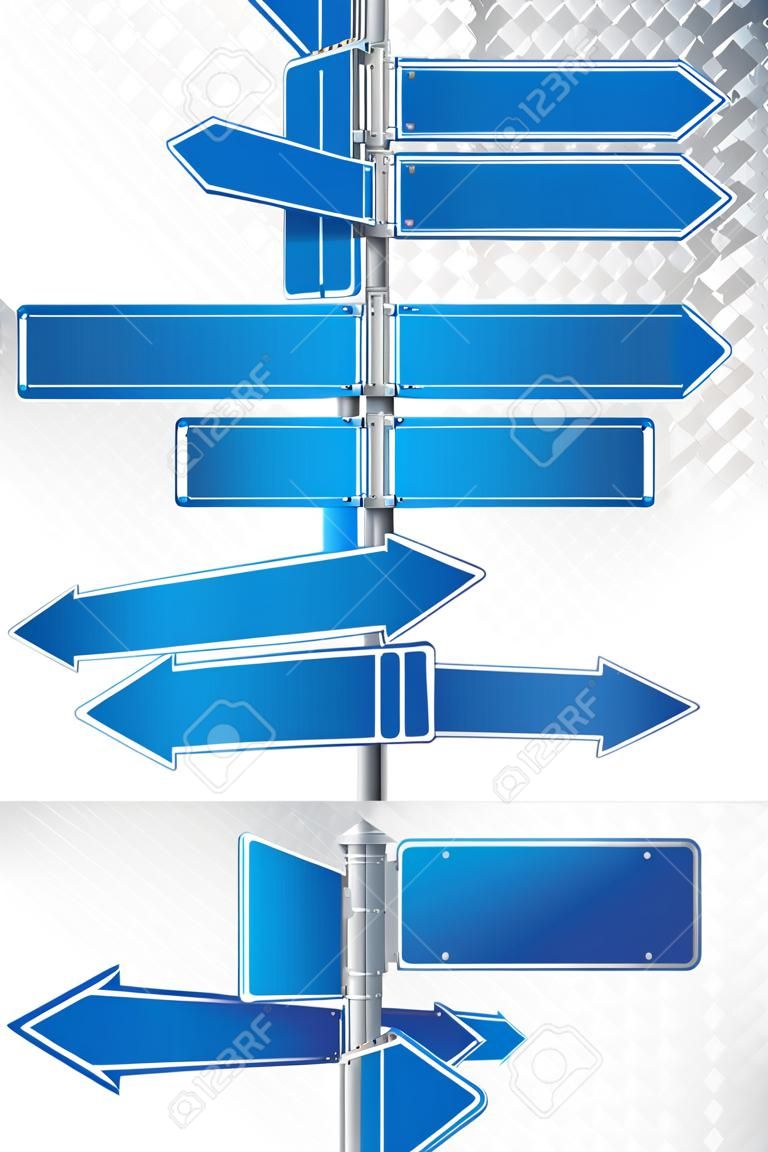 Richting verkeersborden pijlen op blauwe lucht. Vector illustratie EPS 10