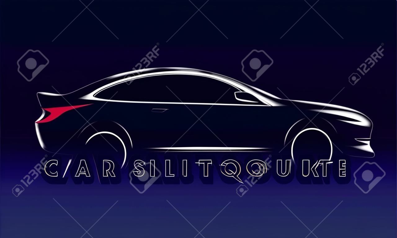 Car silhouette banner. Sport car contour vector illustration on dark background
