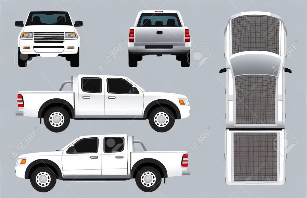 Pickup teherautó vektor sablon elszigetelt autó fehér alapon. Minden elem csoportokban külön rétegekben.
