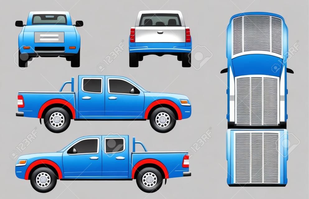 Modelo de vetor de caminhão pickup carro isolado no fundo branco. Todos os elementos em grupos em camadas separadas.